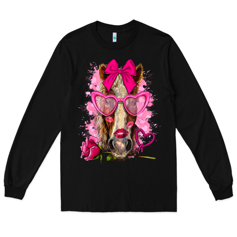 Valentines Day Horse With Sunglasses Long Sleeve Tee by NancyCooperArtShop | Teevron