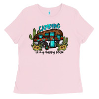 Bubblegum Pink camping is my happy place2 Ladies Tee - JahusDesignShop