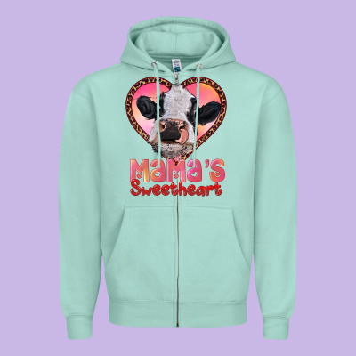 Mamas Sweetheart Baby Cow Zipper Hoodie Designed By Ranaportraitstore