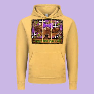 Happy Mardi Gras Y'all Cow Vintage Hoodie Designed By Jasminsmagicworld