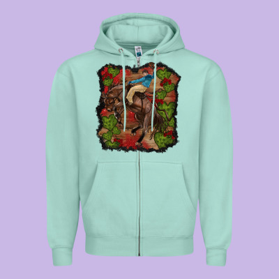 Valentines Day Cowboy Cactus Rose Zipper Hoodie Designed By Ranaportraitstore