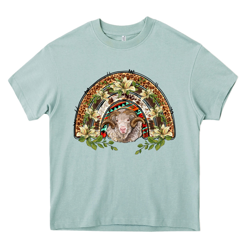 Merino Wool Ram Lily Rainbow Heavy Core Tee by BarkalooDesign | Teevron
