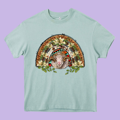 Merino Wool Ram Lily Rainbow Heavy Core Tee Designed By Barkaloodesign