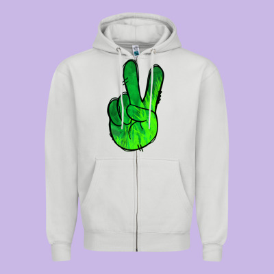 Green Peace Sign Zipper Hoodie Designed By Jasminsmagicworld