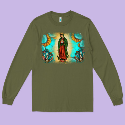 Gemstone Our Lady Of Guadalupe Long Sleeve Tee Designed By Jahusdesignshop