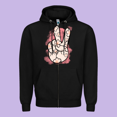 Floral Peace Sign Zipper Hoodie Designed By Jasminsmagicworld
