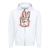 White Floral Peace Sign Zipper Hoodie - Jasminsmagicworld