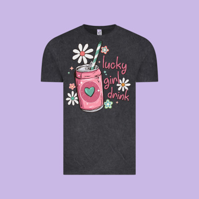 Lucky Girl Drink Vintage Tee Designed By Maliassmallbusiness