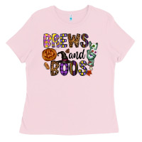 Bubblegum Pink Brews And Boos Ladies Tee - CowhideDigitalArt