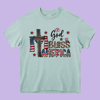 God Bless America Heavy Core Tee Designed By Cowhidedigitalart