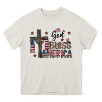 Cream god bless america Heavy Core Tee - CowhideDigitalArt