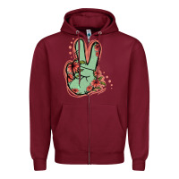 Burgundy Green Glitter Floral Peace Sign Zipper Hoodie - Jasminsmagicworld