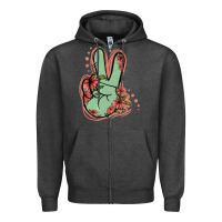 Charcoal Heather Green Glitter Floral Peace Sign Zipper Hoodie - Jasminsmagicworld
