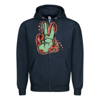 Navy Green Glitter Floral Peace Sign Zipper Hoodie - Jasminsmagicworld