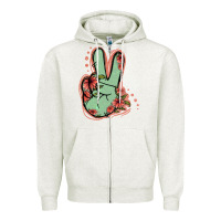 Oatmeal Heather Green Glitter Floral Peace Sign Zipper Hoodie - Jasminsmagicworld