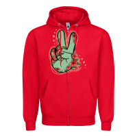 Green Glitter Floral Peace Sign Zipper Hoodie | Teevron