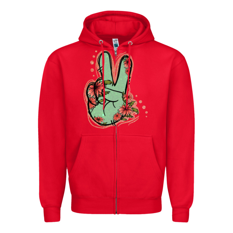 Green Glitter Floral Peace Sign Zipper Hoodie by Jasminsmagicworld | Teevron