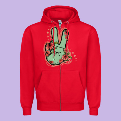 Green Glitter Floral Peace Sign Zipper Hoodie Designed By Jasminsmagicworld