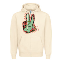 Sandshell Green Glitter Floral Peace Sign Zipper Hoodie - Jasminsmagicworld