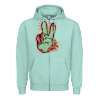 Seafoam Green Glitter Floral Peace Sign Zipper Hoodie - Jasminsmagicworld