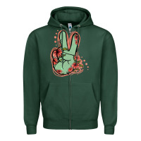 Sports Green Green Glitter Floral Peace Sign Zipper Hoodie - Jasminsmagicworld