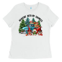 White hanging with my gnomies Ladies Tee - FaDigitalArtStudio
