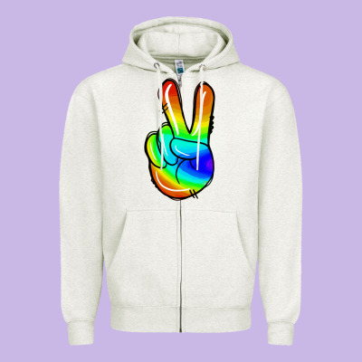 Rainbow Peace Sign Zipper Hoodie Designed By Jasminsmagicworld