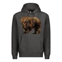 Charcoal Heather Grizzly Bear Premium Hoodie - HowdyJamesFarm