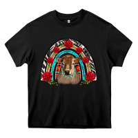 Black brown baby cow floral rose rainbow Heavy Core Tee - BarkalooDesign