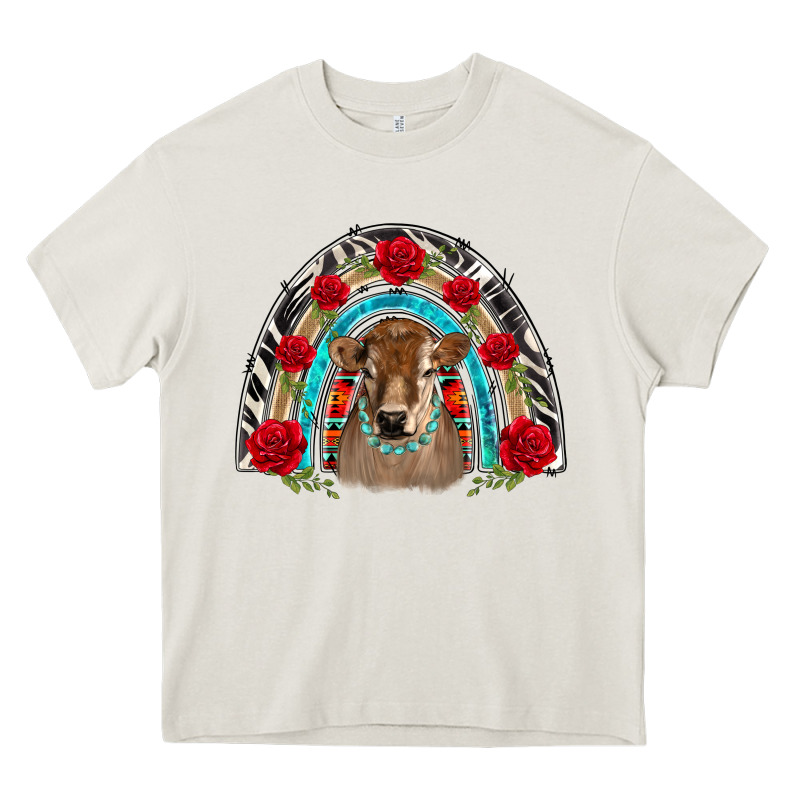 Brown Baby Cow Floral Rose Rainbow Heavy Core Tee by BarkalooDesign | Teevron