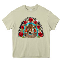 Mossy brown baby cow floral rose rainbow Heavy Core Tee - BarkalooDesign