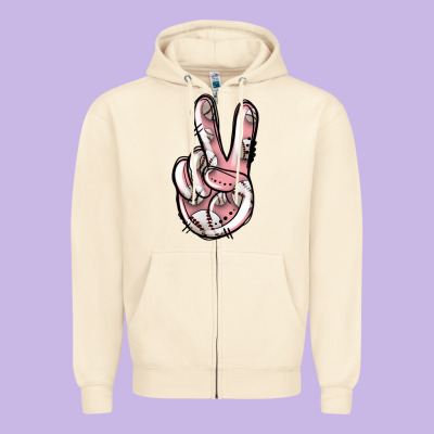 Baseball Peace Sign Zipper Hoodie Designed By Jasminsmagicworld
