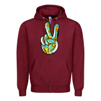 Burgundy softball peace sign Zipper Hoodie - Jasminsmagicworld