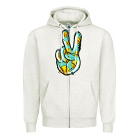 Oatmeal Heather softball peace sign Zipper Hoodie - Jasminsmagicworld