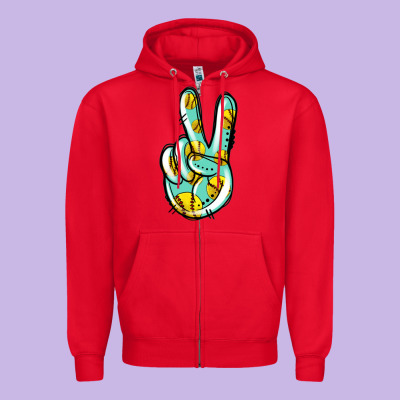 Softball Peace Sign Zipper Hoodie Designed By Jasminsmagicworld