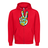 Red softball peace sign Zipper Hoodie - Jasminsmagicworld