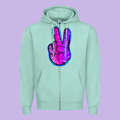 Mermaid Peace Sign Zipper Hoodie Designed By Jasminsmagicworld