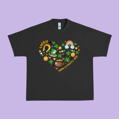 St Patricks  Hearts Urban Heavy Tee Designed By Maliassmallbusiness