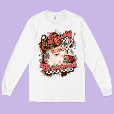 Western Howdy Christmas Long Sleeve Tee Designed By Maliassmallbusiness