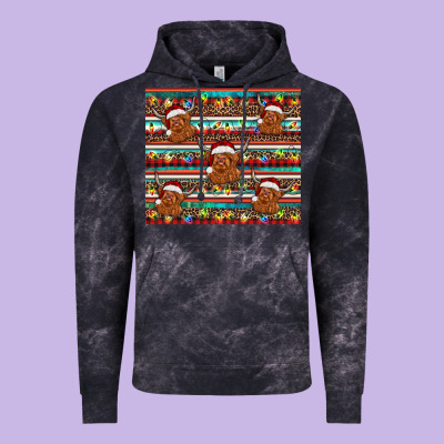 Christmas Turquoise Serape Highland Cow Vintage Hoodie Designed By Barkaloodesign