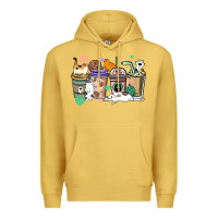 Antique Gold Cat coffee cups Premium Hoodie - HowdyJamesFarm