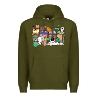 Army Green Cat coffee cups Premium Hoodie - HowdyJamesFarm