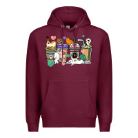 Burgundy Cat coffee cups Premium Hoodie - HowdyJamesFarm