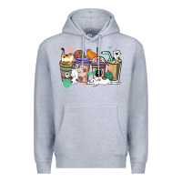Heather Grey Cat coffee cups Premium Hoodie - HowdyJamesFarm