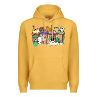 Mustard Cat coffee cups Premium Hoodie - HowdyJamesFarm