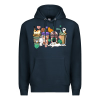 Navy Cat coffee cups Premium Hoodie - HowdyJamesFarm