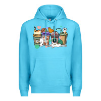 Ocean Blue Cat coffee cups Premium Hoodie - HowdyJamesFarm