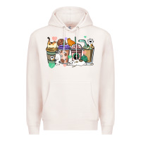 Pale Pink Cat coffee cups Premium Hoodie - HowdyJamesFarm