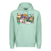 Seafoam Cat coffee cups Premium Hoodie - HowdyJamesFarm