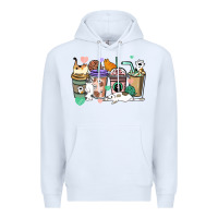 White Cat coffee cups Premium Hoodie - HowdyJamesFarm